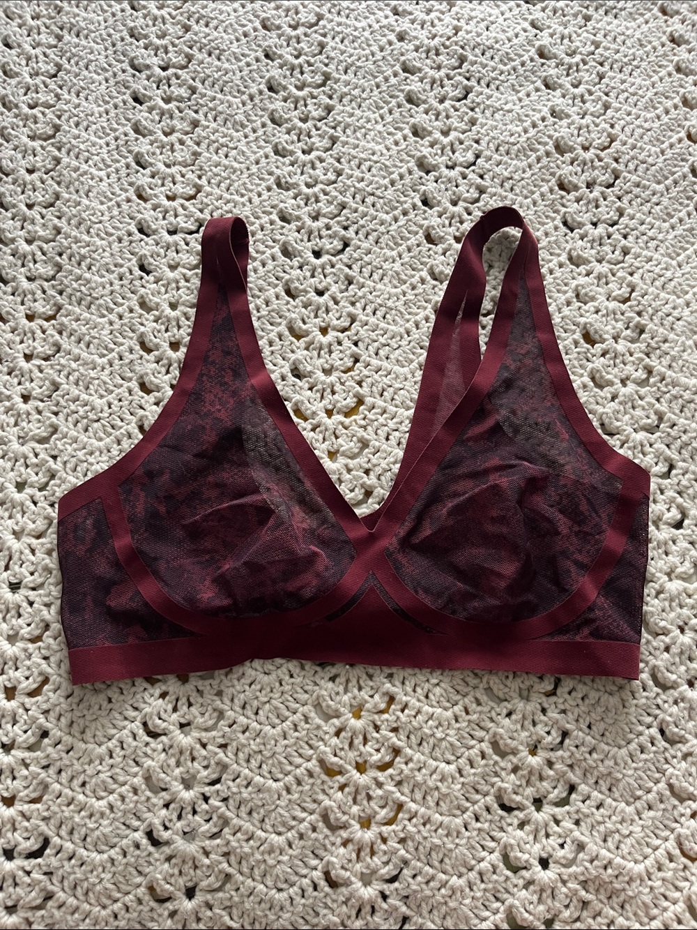 EBY Sheer Stretch Bralette in Burgundy Snake